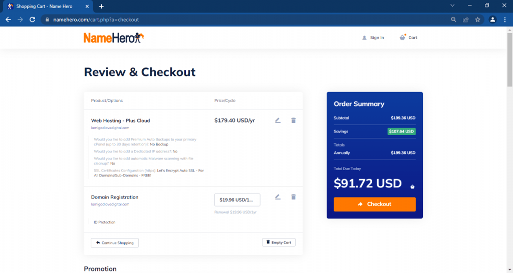 Buy domain and web hosting nameherodotcom