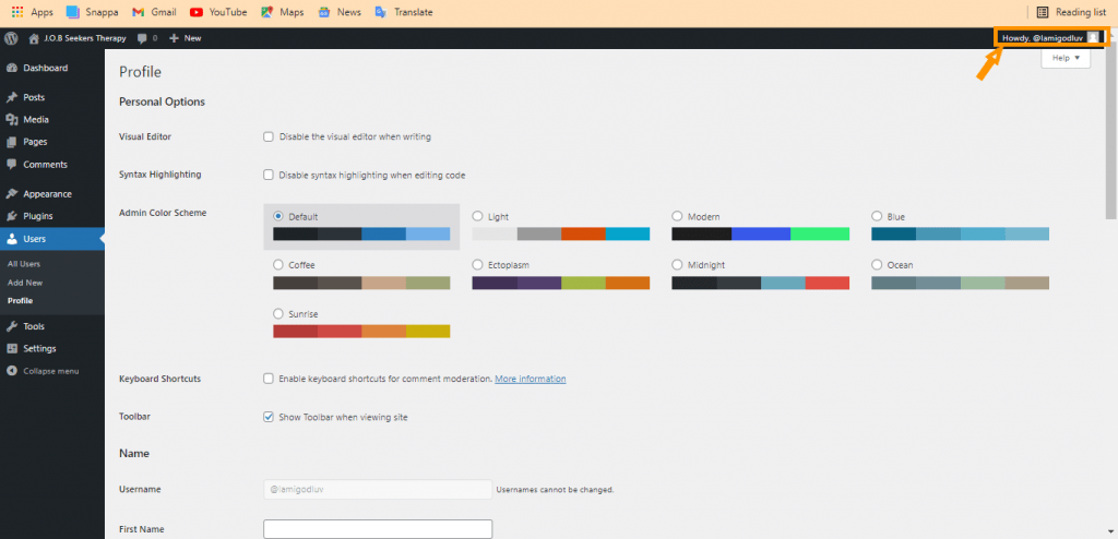 Edit WordPress profile