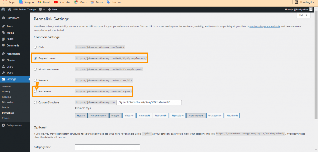 Setting up WordPress Permalinks