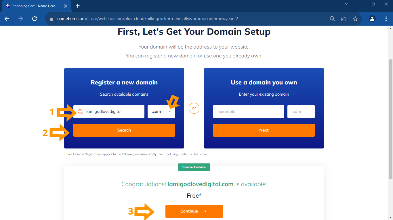 choose domain name nameherodotcom