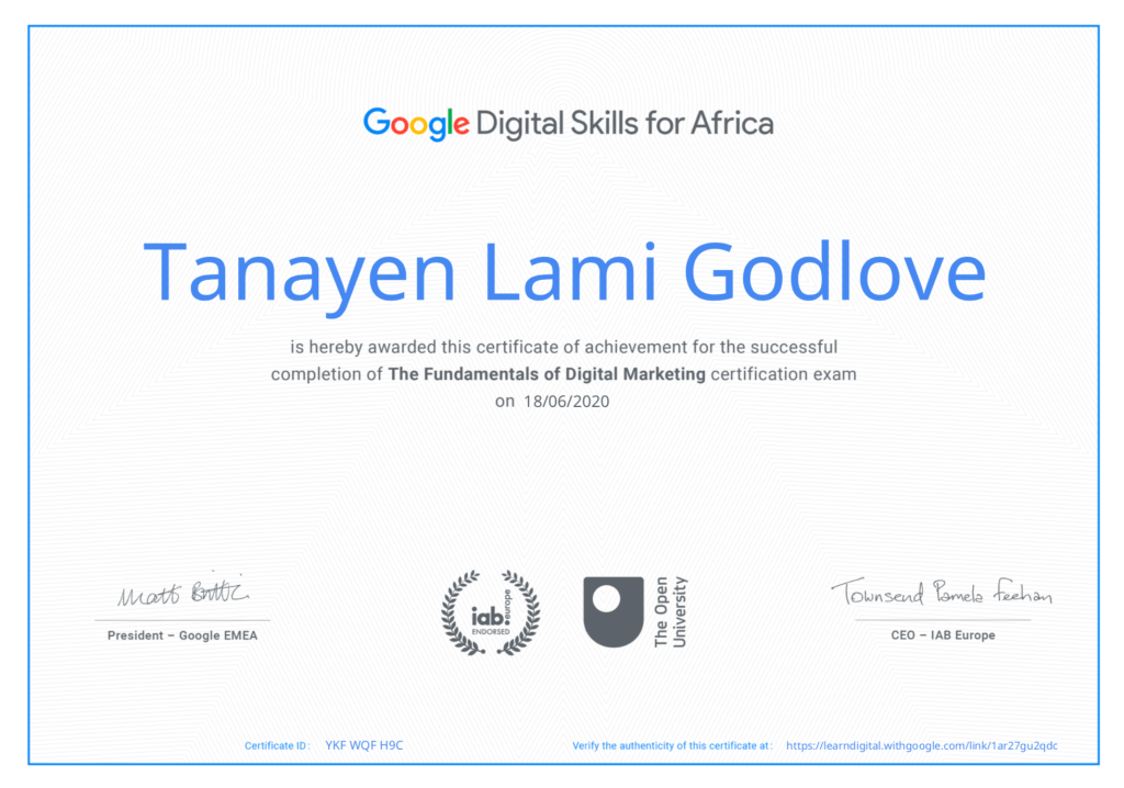 Google Digital Skills for Africa Certification for Lami Godlove