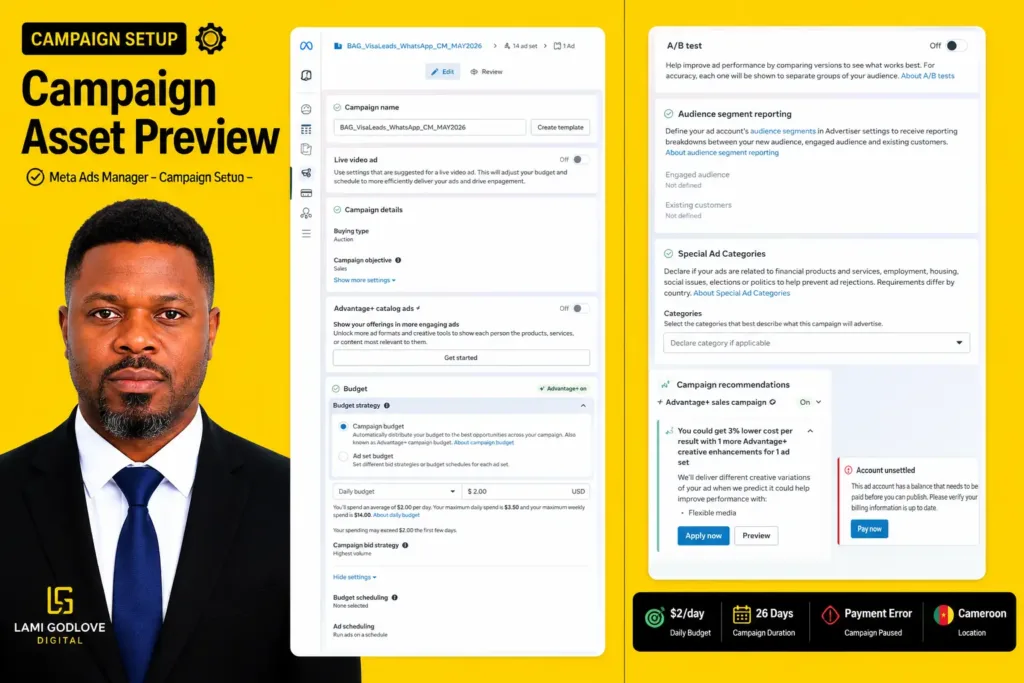Screenshot Campaign-level setup objective, budget, bid strategy. Add a screenshot here Screenshot Campaign-level setup objective, budget, bid strategy. Add a screenshot here