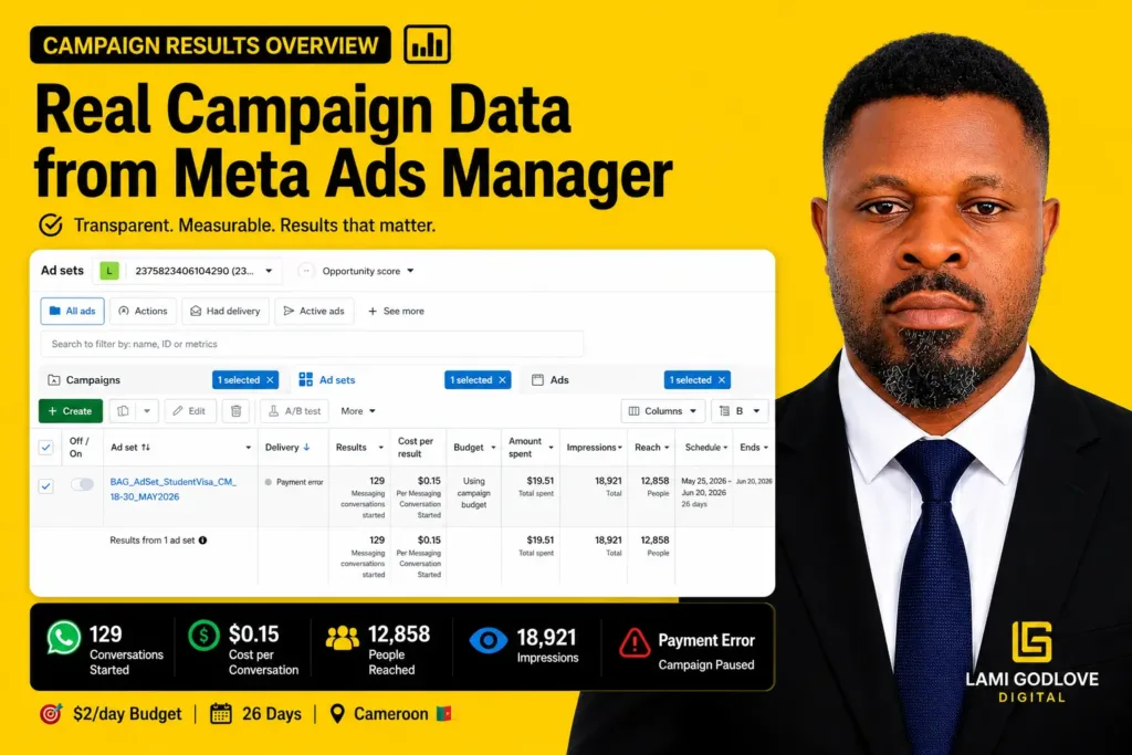 Screenshot Meta Ads Manager results dashboard - BAG_VisaLeads_WhatsApp_CM_MAY2026. Screenshot Meta Ads Manager results dashboard - BAG_VisaLeads_WhatsApp_CM_MAY2026.